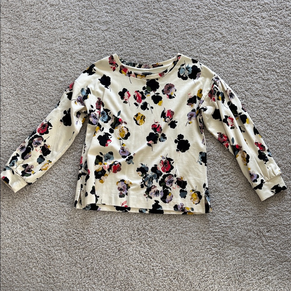 Ann Taylor Cream Floral Long-Sleeve Top